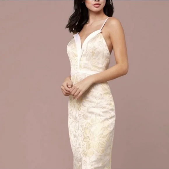 Bebe Plunge Neck Mermaid Metallic Floral Adjustable Strap Jacquard Gown Size 2 - Picture 6 of 7